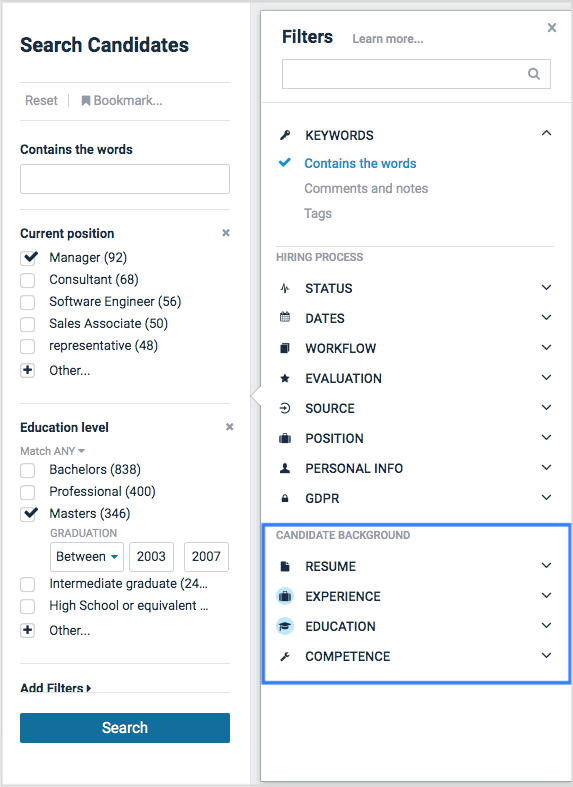 Comeet advanced search filters